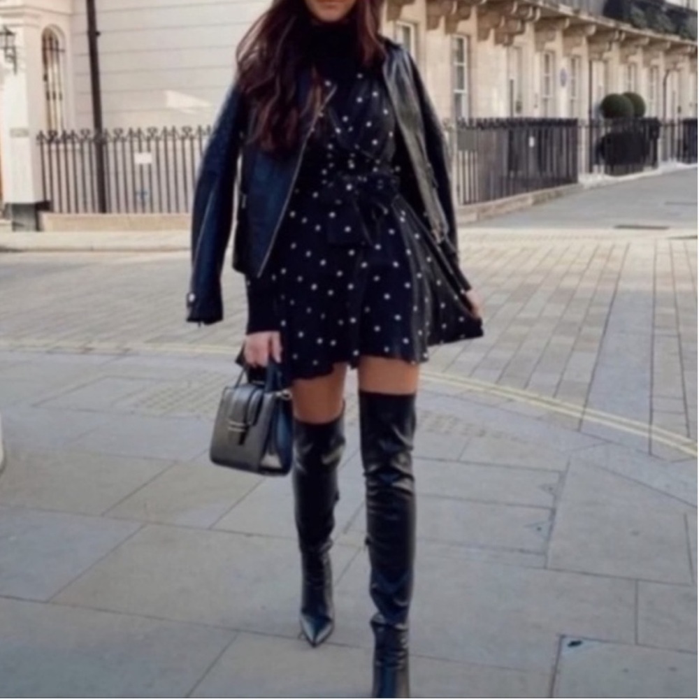 NEW Zara black patent leather over the knee high heeled boots size 38